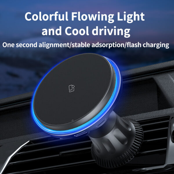 Colorful Flowing Light and Cool driving Magnetic car wireless charger
