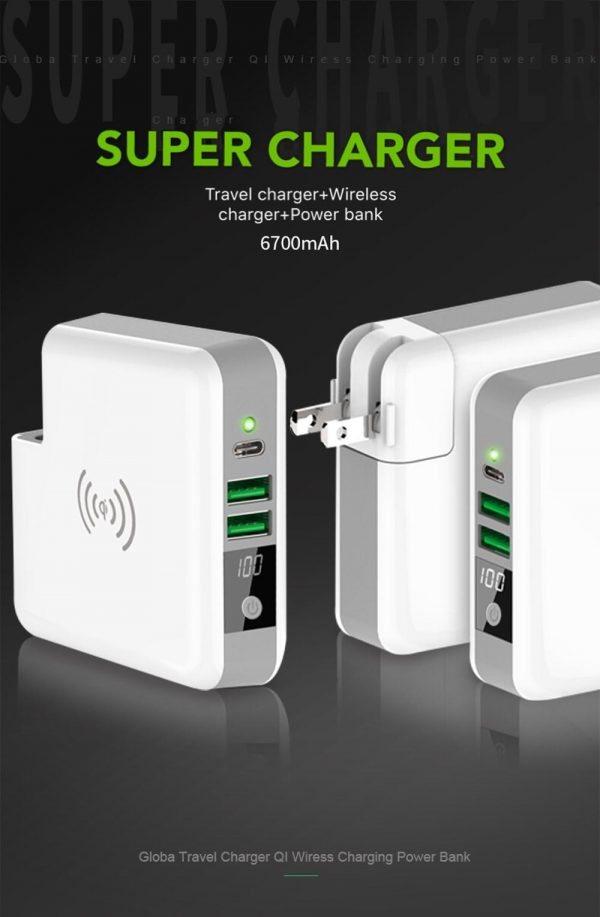 travel usb AC charger Qi wireless power bank