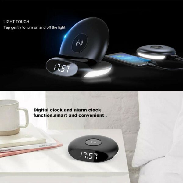 Foldable 10W Wireless Charger with Alarm Clock Digital Timer Desktop Charging Pad