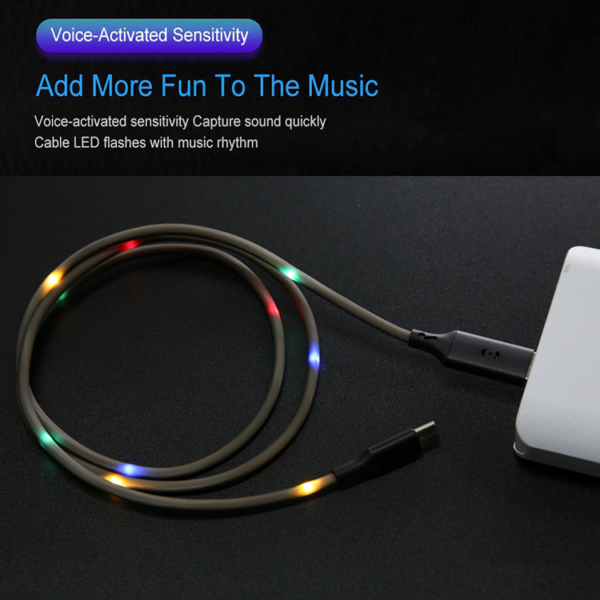 Colorful LED light Smart Voice Control Fast Charging Data USB Cable