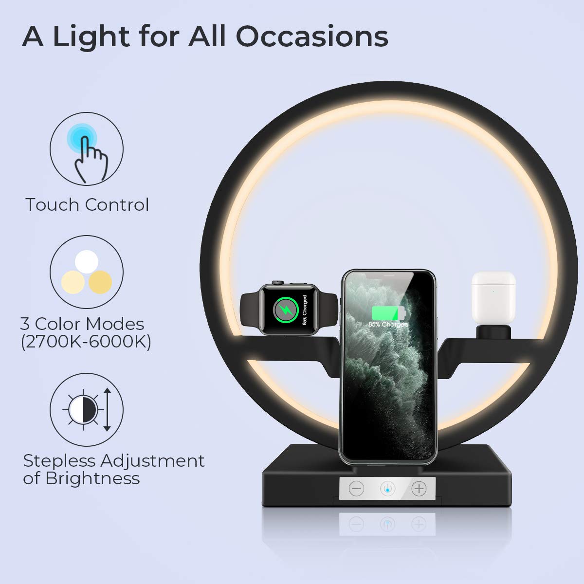 4 in 1 Multi-functional Fast Charging Station with Nightlight Stand for ...