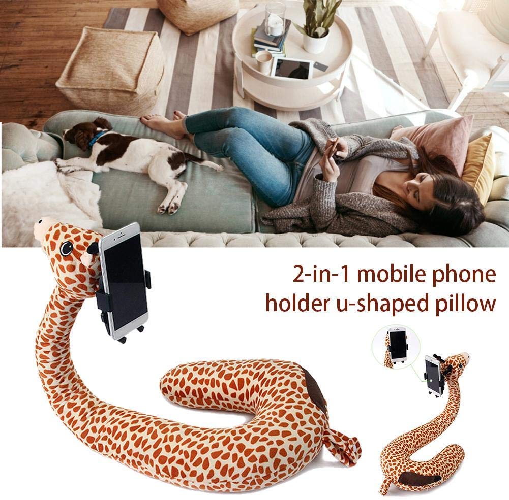 Sundlight 2-in-1 Cartoon Mobile Phone Holder U-Shaped Pillow Animal U Shaped Travel Pillow Cell Phone Holder for Home Travel 
