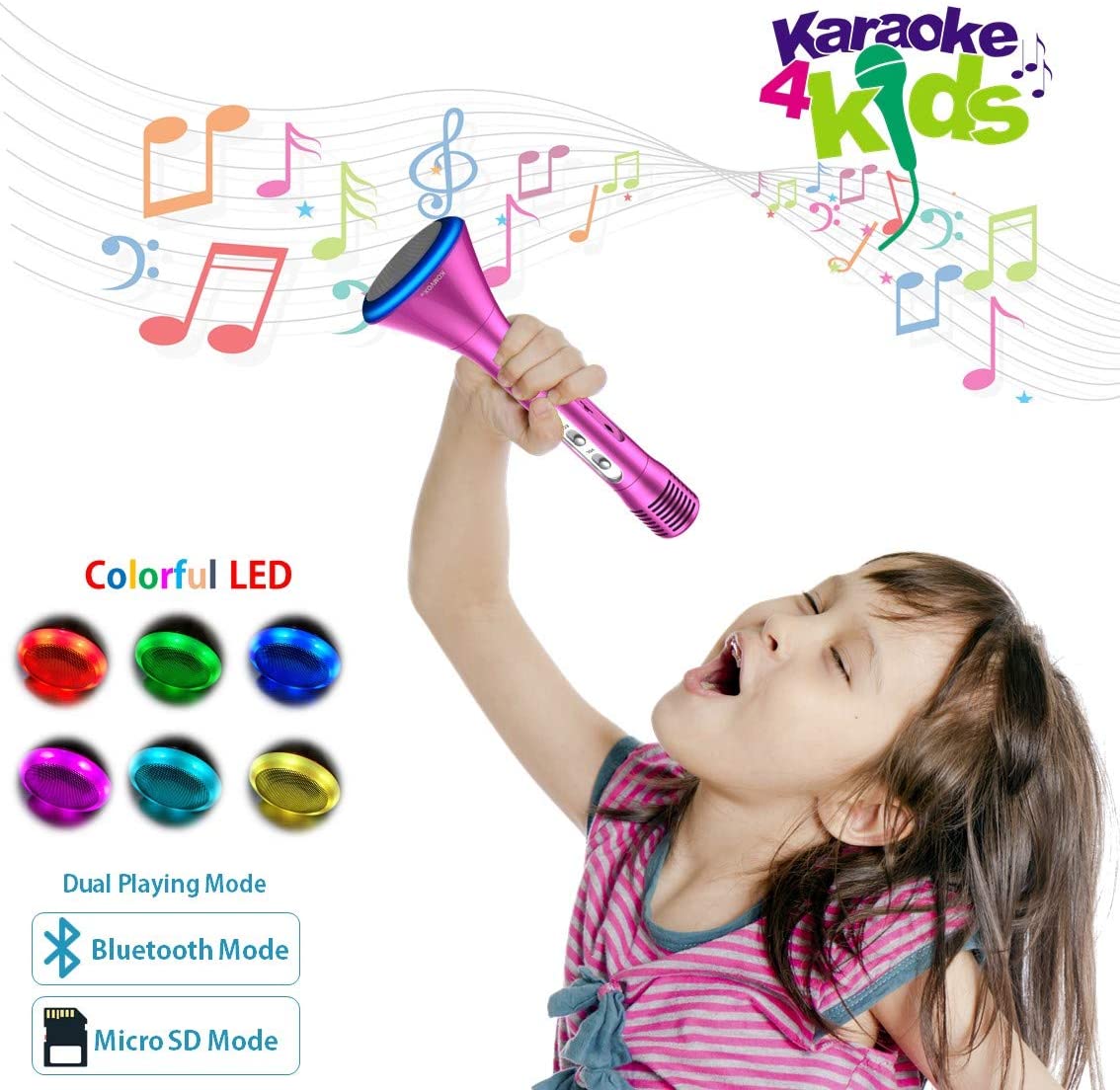 Kids Karaoke Microphone for Children, Kids Microphone with Bluetooth Speaker, Wireless Karaoke Microphone, Karaoke Singing Machine Toy for Adult Home Party Music Singing Playing, Christmas Birthday Gifts for Girl Toys