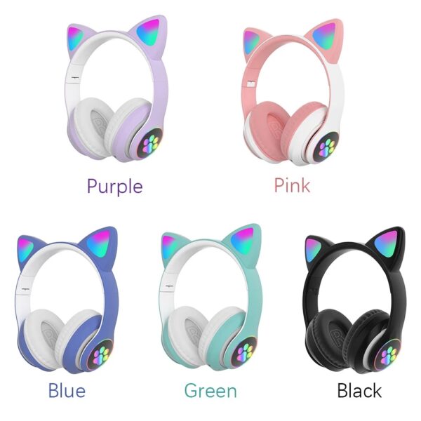Cute LED Cat Ear Blue tooth HIFI Stereo Bass 3.5mm Plug gaming Headphone (2)