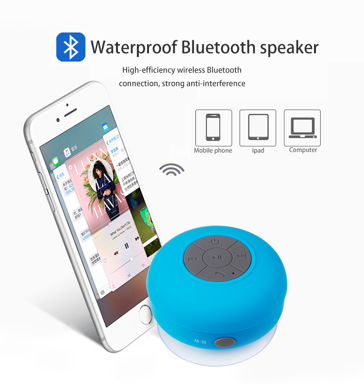 Recharable Splash-proof design with suction cup backing Speaker 