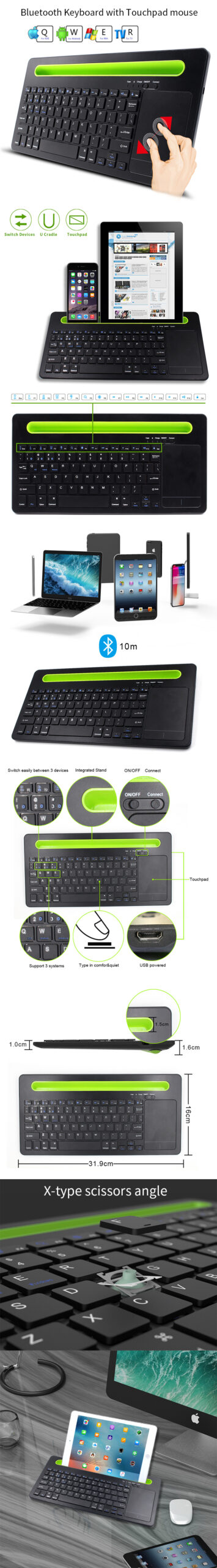 Multi devices computer wireless keyboard BCM20730 with mouse pad