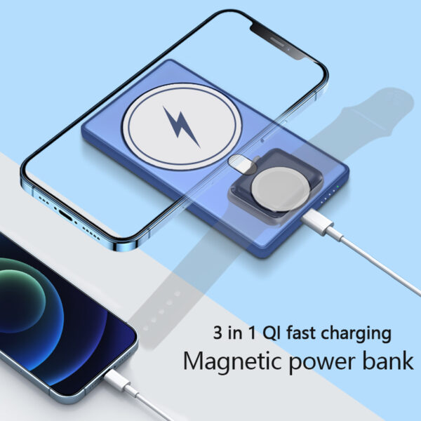 2022 New Portable 5000mAh mini 15W 3 in 1 Strong Magnetic charging MagSafe Powerbank for iphone 13 Apple Watch AirPods & support USB-C PD Fast Charging N66