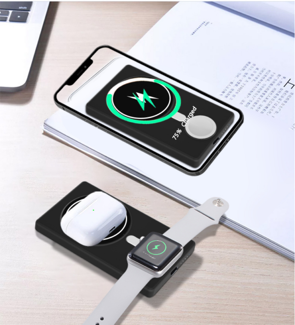 2022 New Portable 5000mAh mini 15W 3 in 1 Strong Magnetic charging powerbank for iphone 13 Apple Watch AirPods & support USB-C PD Fast Charging N66