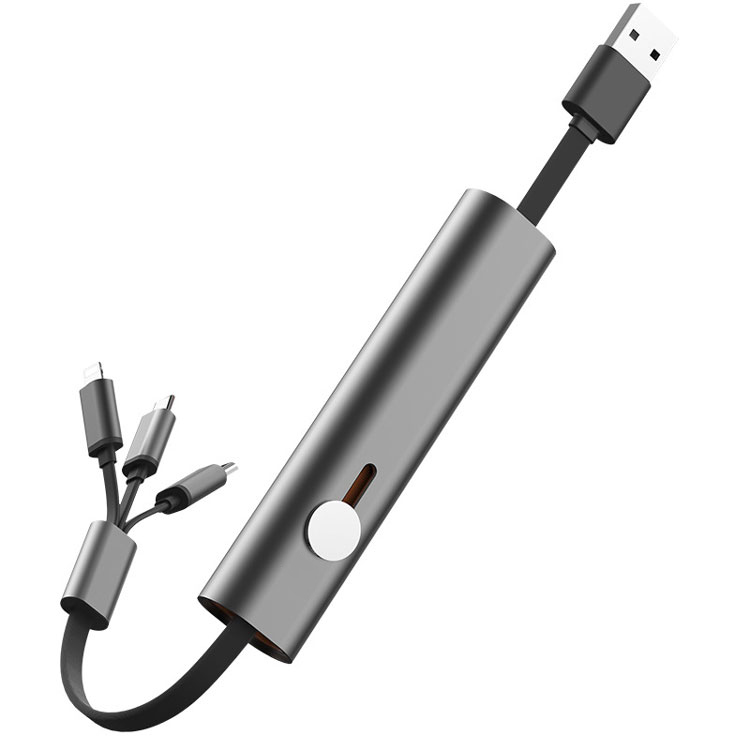 3-in-1Modernes, modisches Design, Metallgehäuse, USB-Kabel, praktische Aufbewahrung, multifunktionales 1-Drag-3-Schnellladekabel