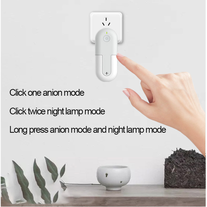 Mini Socket Anion Generator Pluggable Air Purifier with night lamp for Bathroom Kitchen bedroom Remove Smoke allergies pollens dust Smell Air Cleaner