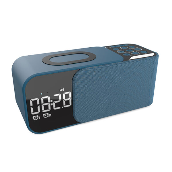 2022 new good sound wireless music alarm clock Night light portable wireless charging speaker WD500