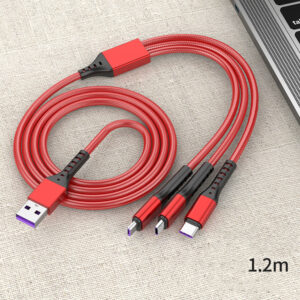 Multiple 3 In 1 Braided Fishnet Cable C203 Fast Charging 5A Super 66W For iPhone Android Micro USB-C Port 1.2m red