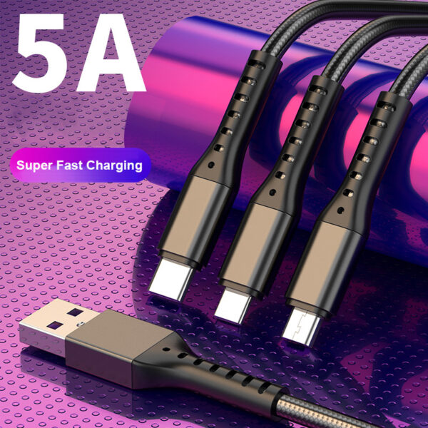 Multiple 3 In 1 Braided Fishnet Cable C203 Fast Charging 5A Super fast charging 66W For iPhone Android Micro USB-C Port