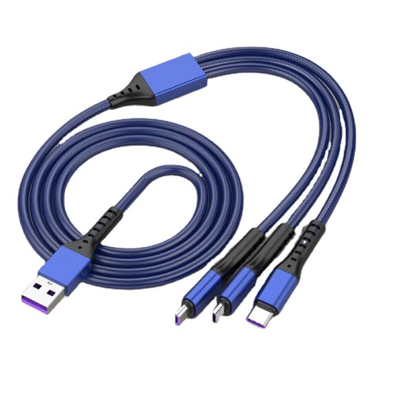 Universal 3 In 1 Braided Fishnet Cable C203 Fast Charging 5A Super 66W For iPhone Android Micro USB-C Port blue