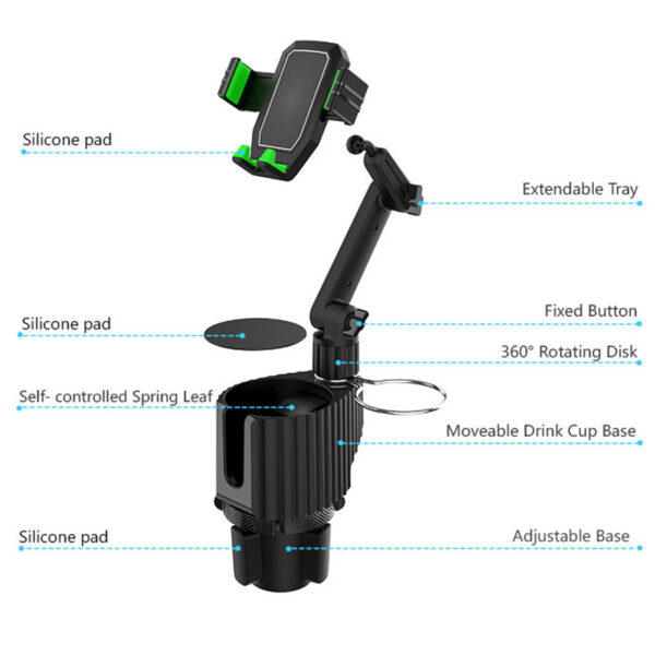 Universal 3 in 1 Car Cup Holder Phone Mount Wholesale Navigation Beverage Mount Drink Holder Extender Organizer-diagram