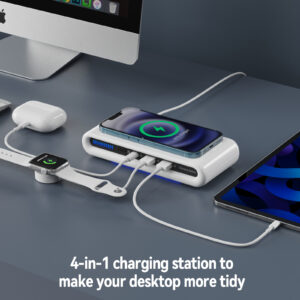 2022 New 4-in-1 Charging Station 15 W wireless charging plus 2 Type-A + 1 USB-C Multi-protection certification for 13Pro Max/13 Pro/13/12/11/11 Pro/X/Xr/Xs/8/Samsung Galaxy Phone Series
