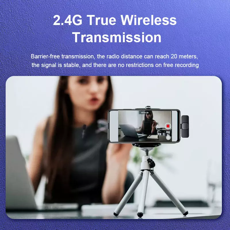 2.4G True Wireless Transmission Barrier-free transmission, the radio distance can reach 20 meters,the signal is stable,and there are no restrictions on free recording