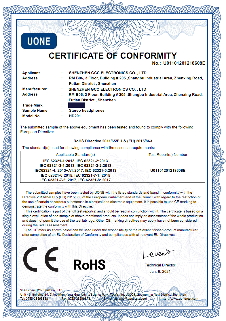 certificate of conformity headphones