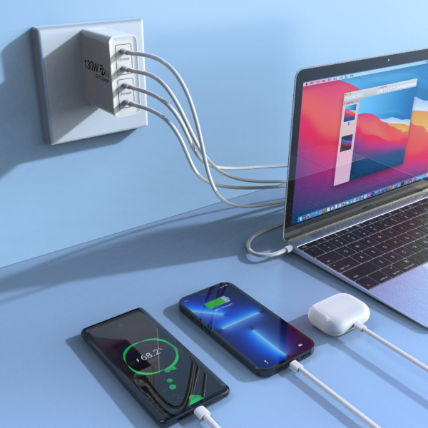Discover the power of GCC ELECTRONIC's 4 Ports 130W PD3.0 USB C Charger. Experience efficient charging for NoteBook Pro, laptops, and all smartphones. OEM, wholesale, and bulk options available.