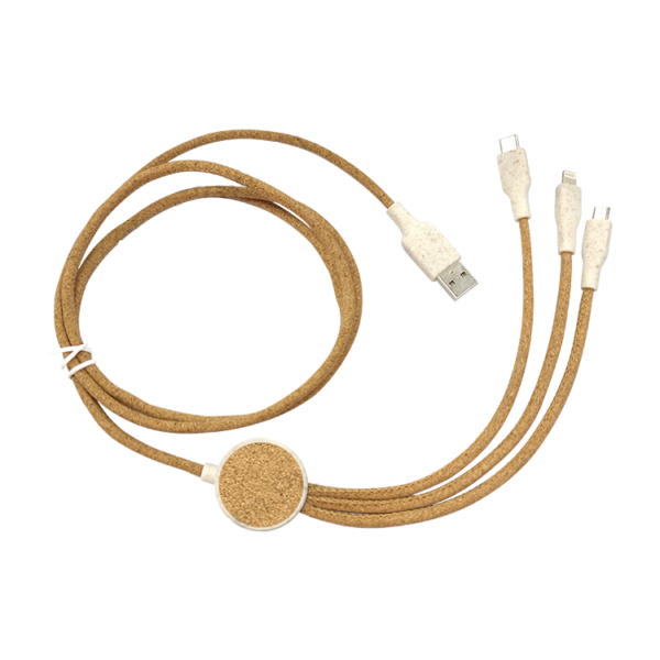 GCC ELECTRONIC's OEM 3 in 1 Cork PLA Bamboo USB Charging Cable