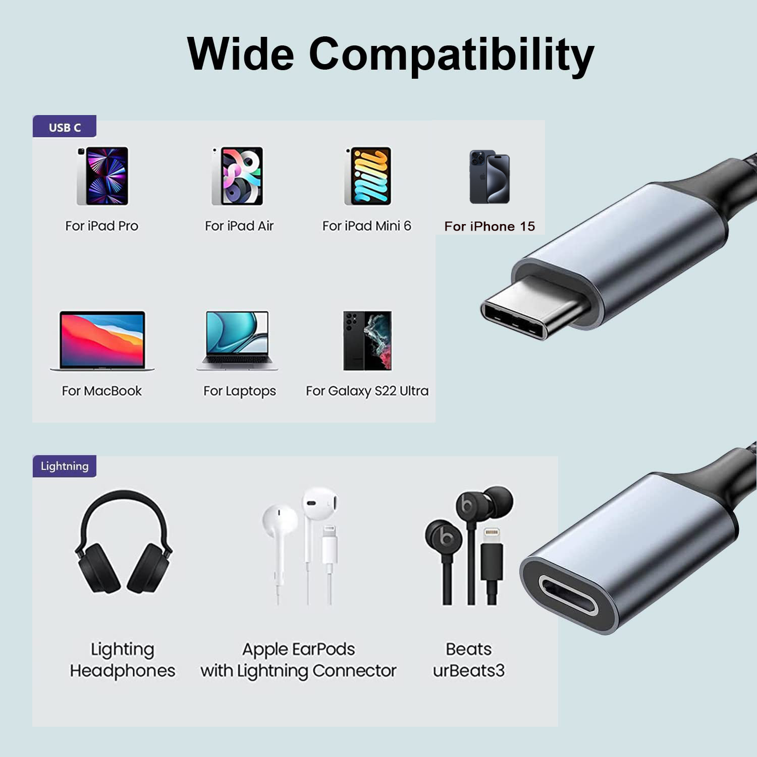 Wholesale USB Type C Male to Lightning Female Headphones Cable Converter by GCC ELECTRONIC