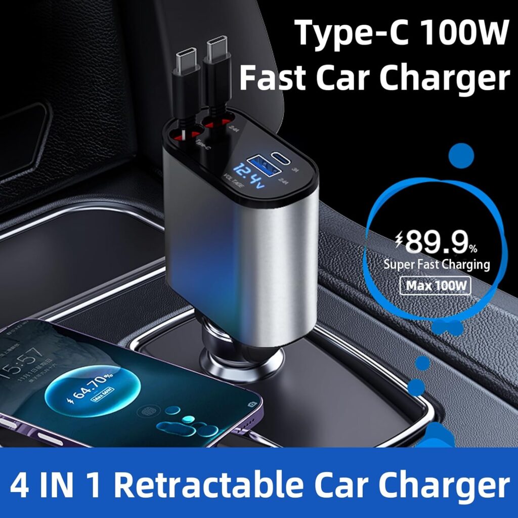 4 in 1 Retractable Car Charger, Boost your car charging setup