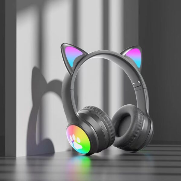 Cute Cat Ear Headphones Wireless with Paw Shape LED Headphones Wireless Headset Mic Kids Girls Stereo Phone Music Blue Tooth Headset Gamer Gift - تصوير 7