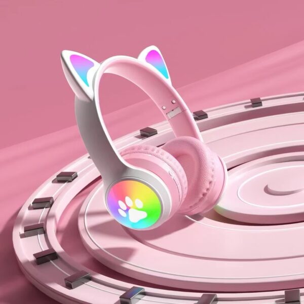 Cute Cat Ear Headphones Wireless with Paw Shape LED Headphones Wireless Headset Mic Kids Girls Stereo Phone Music Blue Tooth Headset Gamer Gift - تصوير 6
