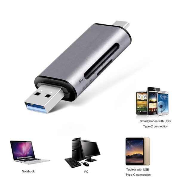 Super Speed 2 in 1 USB 3.0 Type C TF and SD OTG Adapter Card Reader for Macbook Smart Mobile and Notebook PC - Slika 2