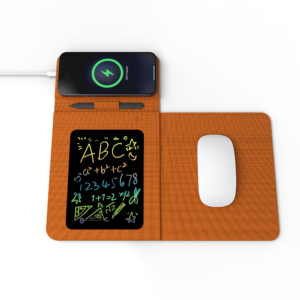 Sammenfoldelig læder elektronisk skrivetablet Hurtig trådløs oplader musemåtte | 3-i-1 multifunktionel skrivebordspude Engros OEM brugerdefineret logo