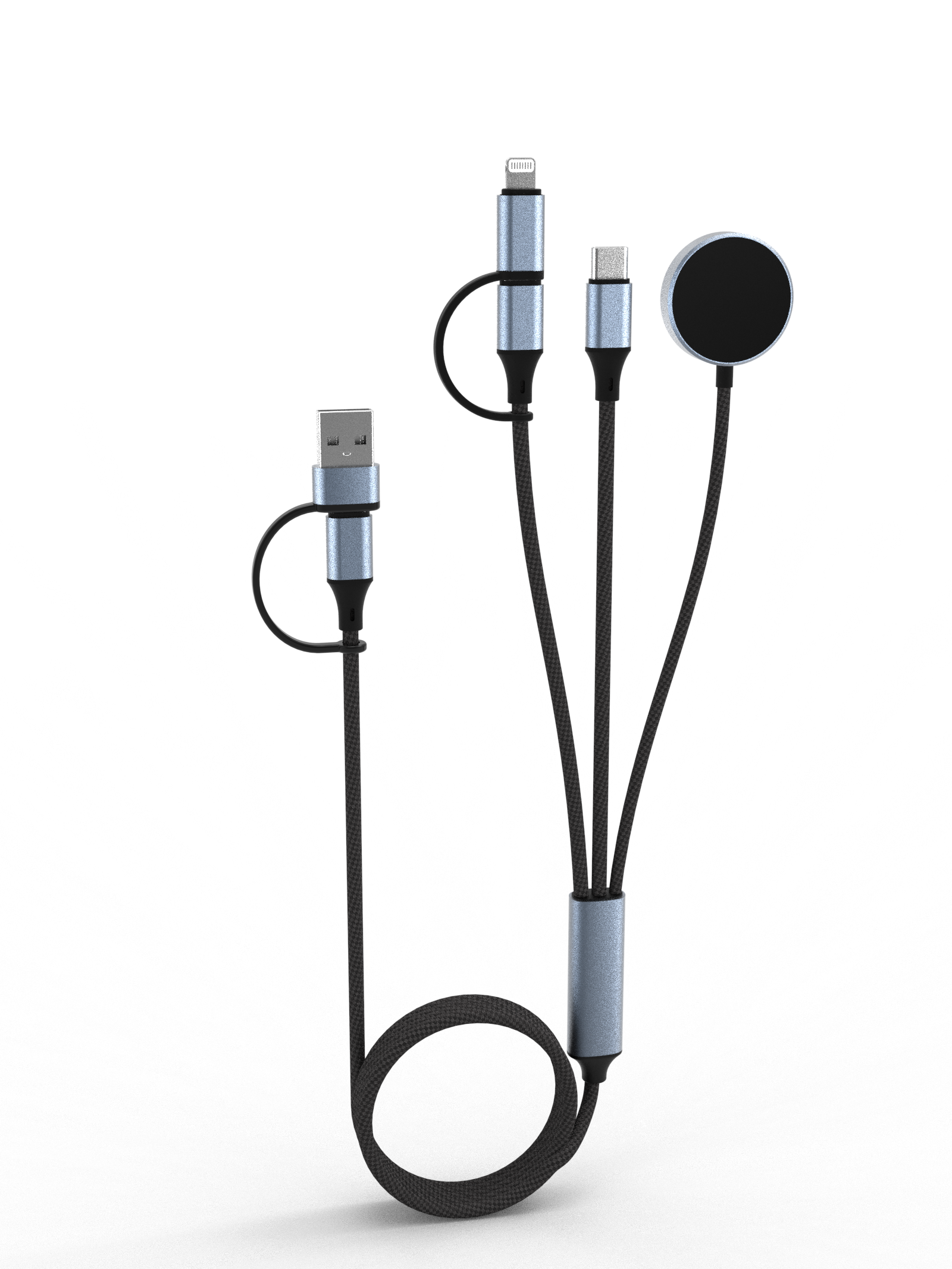 100W Multi-functional Braided Charging Cable – Dual Type-C + Lightning, Supports Laptop + Phone + Watch + Earbuds Simultaneous Charging, Metal Shell, for Apple MacBook Pro, Samsung Galaxy Watch, Google Pixel Watch, AirPods, and More – Wholesale Bulk Supply - Image 19