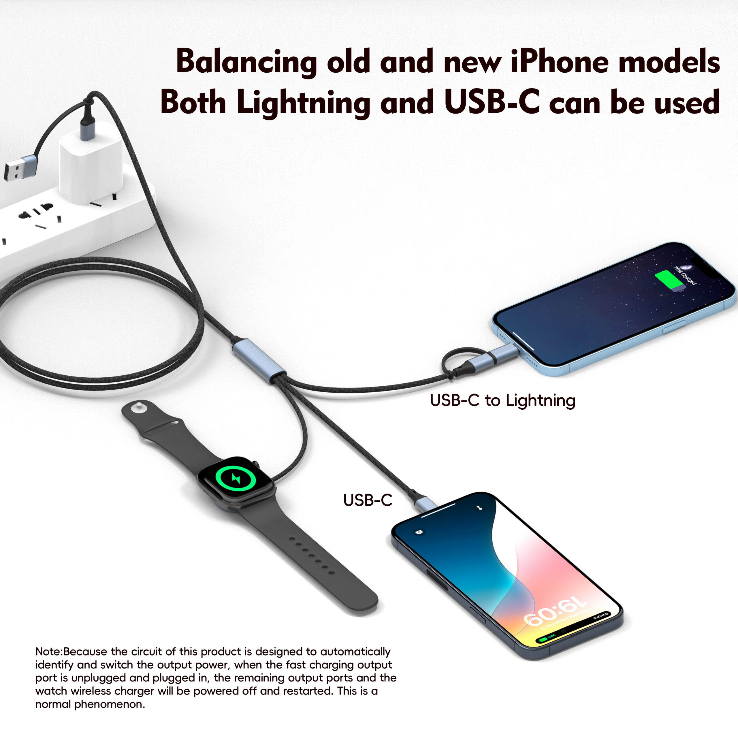 100W Multi-functional Braided Charging Cable – Dual Type-C + Lightning, Supports Laptop + Phone + Watch + Earbuds Simultaneous Charging, Metal Shell, for Apple MacBook Pro, Samsung Galaxy Watch, Google Pixel Watch, AirPods, and More – Wholesale Bulk Supply - Image 7