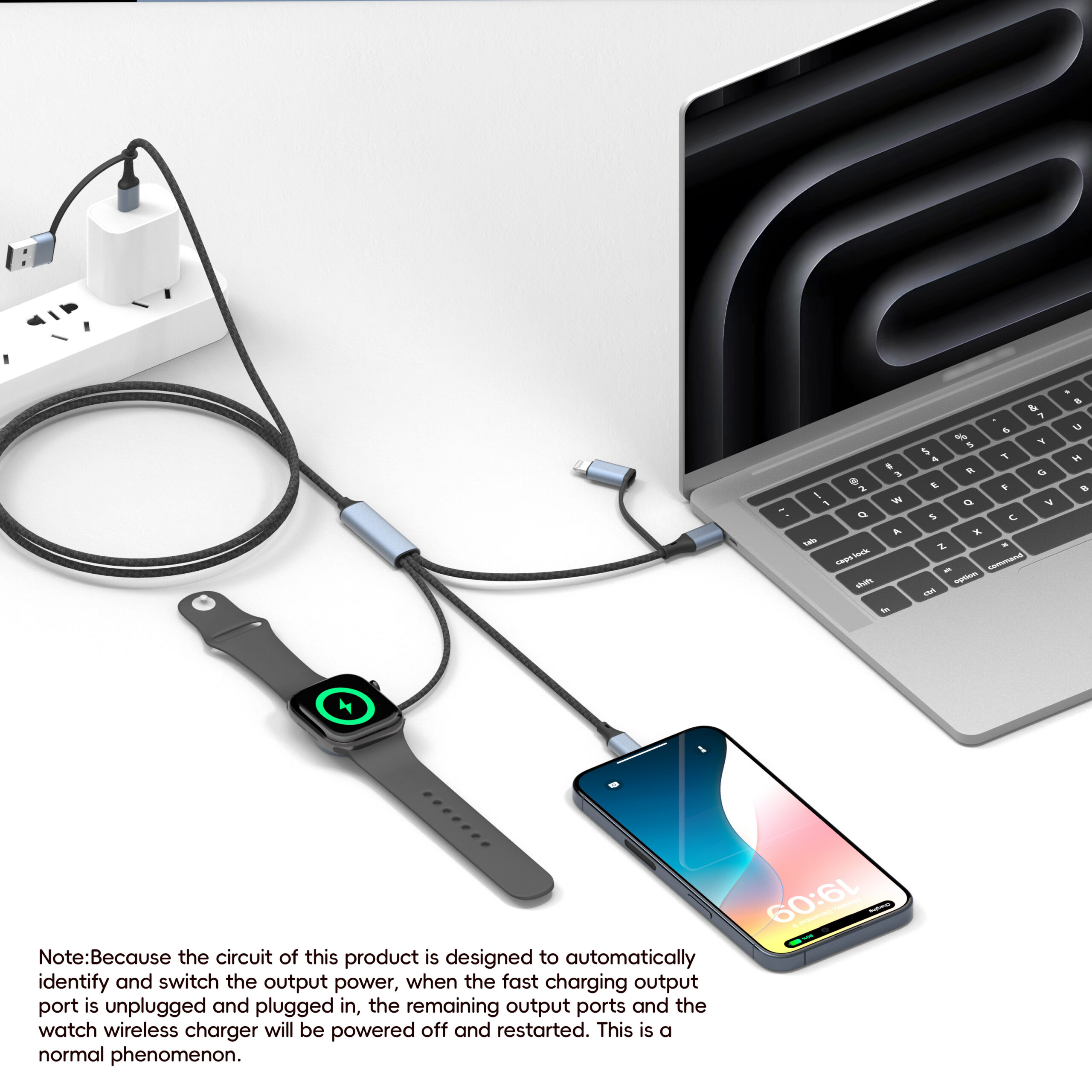 100W Multi-functional Braided Charging Cable – Dual Type-C + Lightning, Supports Laptop + Phone + Watch + Earbuds Simultaneous Charging, Metal Shell, for Apple MacBook Pro, Samsung Galaxy Watch, Google Pixel Watch, AirPods, and More – Wholesale Bulk Supply - Image 8