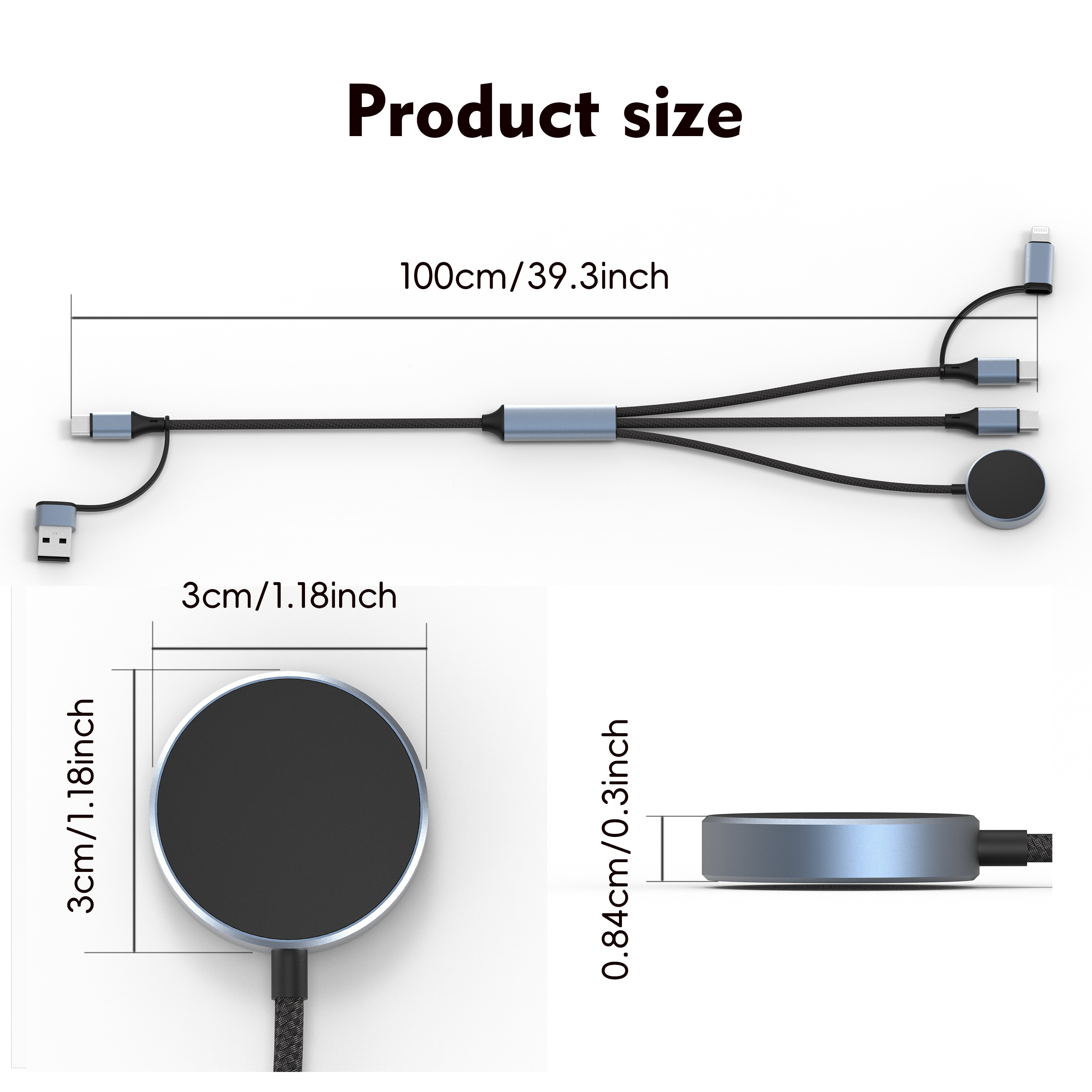 100W Multi-functional Braided Charging Cable – Dual Type-C + Lightning, Supports Laptop + Phone + Watch + Earbuds Simultaneous Charging, Metal Shell, for Apple MacBook Pro, Samsung Galaxy Watch, Google Pixel Watch, AirPods, and More – Wholesale Bulk Supply - Image 12